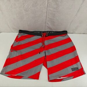 Dixxon Board Shorts Mens 44 Red Gray Striped Live Free Swim Trunks Surfing Beach